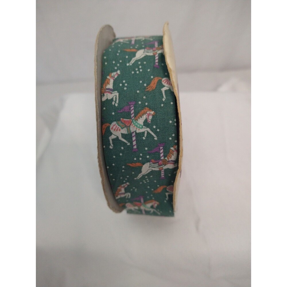 Vintage Green Carousel Horses Lion Product Ribbon Child Fantasy Christmas Craft